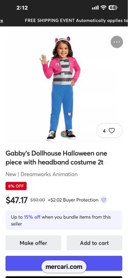 Toddler 2T Gabby’s DollHouse Costume-NEW