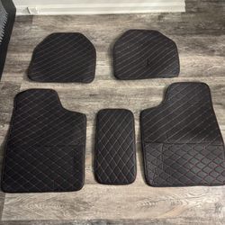 Floor Mats Diamond Design Black Red 5 piece set 