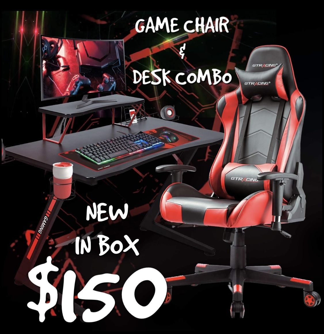 GTRACING GAME CHAIR DESK COMBO NEW