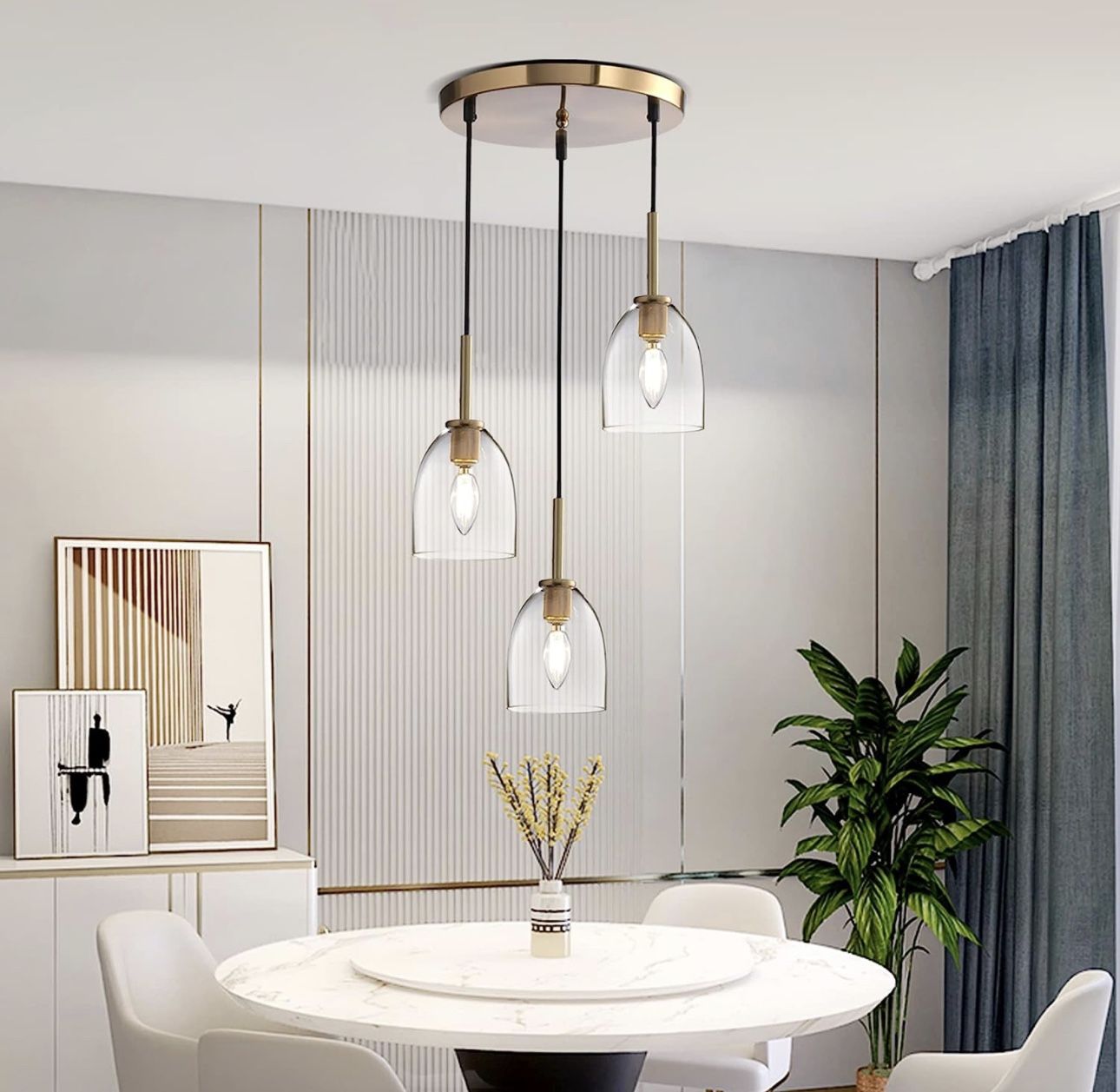Lighten Chance Pendant Lighting 3 Light Clear Glass Pendant Light Modern Adjustable Cluster Pendant Light Brushed Brass Dining Room Light Fixtures