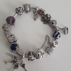 AUTHENTIC PANDORA BRACELET WITH 16 CHARMS, 8", $375 OBO