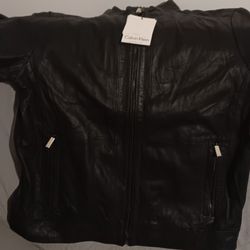 Calvin Klein Leather Jacket And Chunky Hoodies.