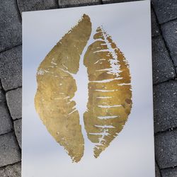 Gold & white Kiss 💋 canvas wall decor 24x18