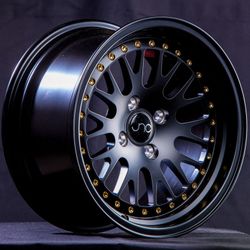 JNC001 Matte Black Gold Rivets Wheels - 15"-18"