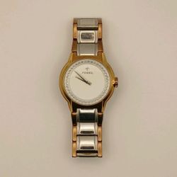 Fossil Dress Collection FS4419 Rose Gold/Stainless Gemmed Bracelet Watch TESTED