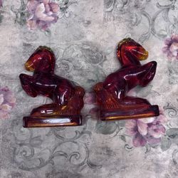 Glass Orange Red Horse Stallion Rearing Statue