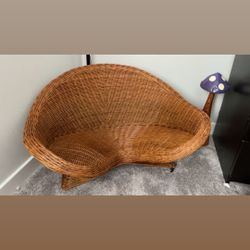 Vintage Asymmetrical Wicker Loveseat/Lounge Chair