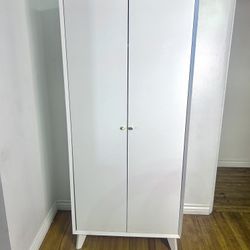 72" Tall Wood Modern Storage Closet with 2 Doors and Adjustable Shelves, White