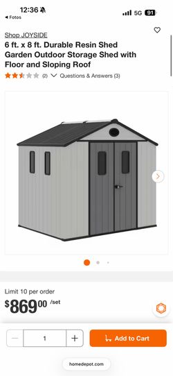 6 ft. x 8 ft. Durable Resin Shed Garden Outdoor Storage Shed with Floor $649