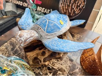 New handcrafted carved turtle on base