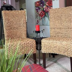 Two Woven Rattan Chairs