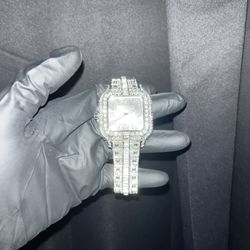 Moissanite Watch Iced Out Silver