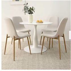 Laoties Beige Linen Dining Chair Oak * 4