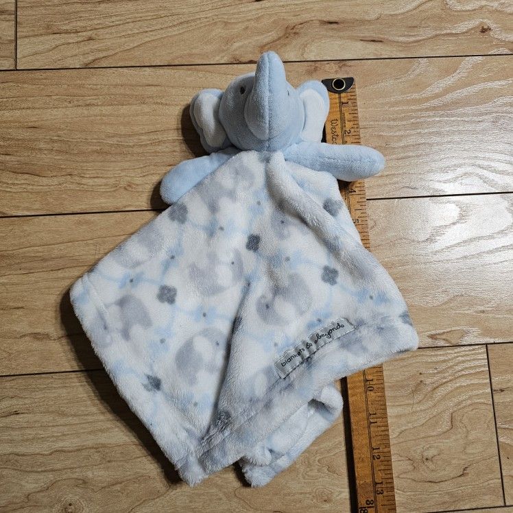 Blankets & and Beyond Blue White Elephant Lovey Baby Security Blanket  Plush 13" / *Pre-Owned 