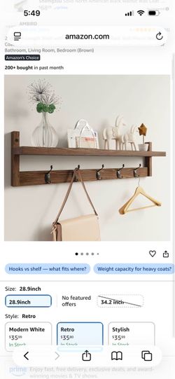 Wood Wall Shelf with Coat Hooks