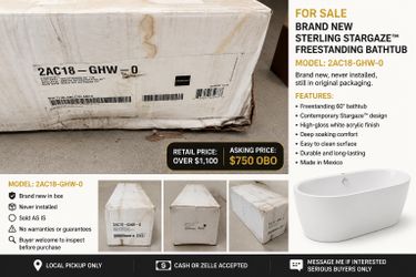 🛁 FOR SALE – Brand New Sterling Stargaze™ 60” Freestanding Bathtub