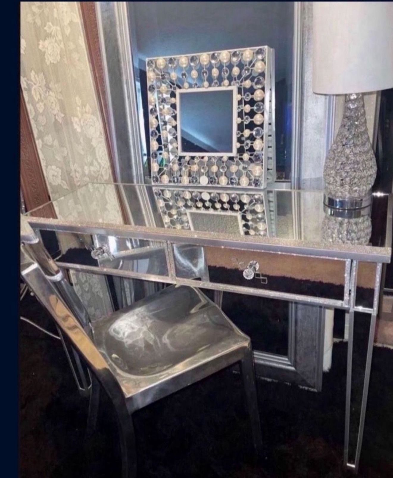 Blingy Vanity Glam Mirror Desk Bundle