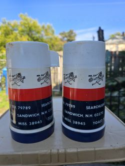 Vintage MR ZIP US POSTAL CODES LUNCH BOX THERMOS - SET OF 2