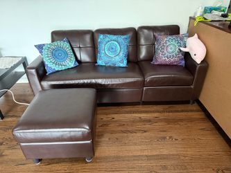 Brown sofa with ottoman