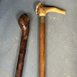 2 Antique Walking Sticks Canes Length 36 & 33