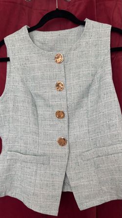 Light Blue Tweed Vest with Gold Buttons
