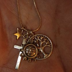 Charm Necklace With Cross Sun Star Tree Of Life In Perfect Condition 