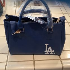 FOCO L.A. Los Angeles Dodgers Baseball Women's Purse Bag, Blue Shoulder Strap