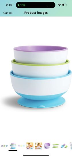NEW Munchkin Stay Put Suction Bowls for Baby and Toddler, 3 Pack, Blue/Green/Purple