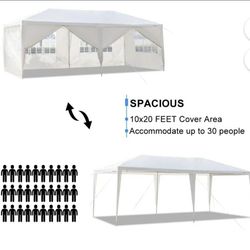 10 ft. x 20 ft. White Wedding Party Canopy Tent Outdoor Gazebo with 6-Removable Sidewalls&venta
