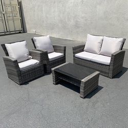 (NEW) $295 Patio 4-Piece Outdoor Wicker Furniture Rattan Set (Sofa 48x26”, Chair 29x26”, Table 34x20”) 