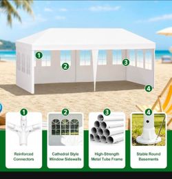 10'x20' Outdoor Canopy Party Wedding Tent White Gazebo Pavilion with Side Walls