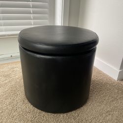 Black Faux Leather Storage Ottoman