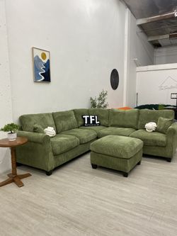 New Green Cozy Corduroy Sectional Couch