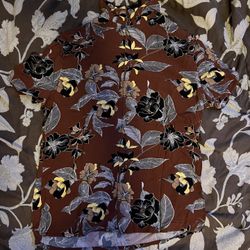 Express Burgundy Floral Button Up; S