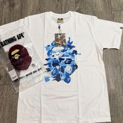White And Blue Bape T Shirt Size Medium