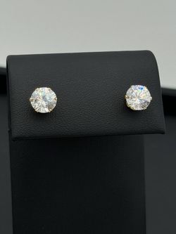 14k yellow gold solid 4CTW CZ stone earrings studs