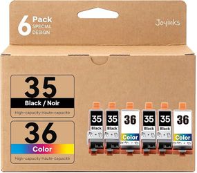6-Pack PGI-35 CLI-36 Ink Replacement for Canon 35 36 Ink Cartridges for Canon PIXMA TR150 TR160 IP110 IP100 TR152 Mini260 Mini320 Printers (4X Black, 