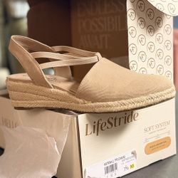 New Beige Wedge Sandals Size 7.5 – Original Box