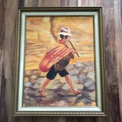 Boy Playing Flute Original Oil Painting 18 X 14