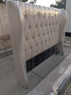 Tufted Upholstered Headboard with Wingback Design