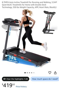 Auto Incline Folding Treadmill 3.5HP Black