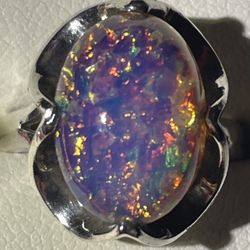 Awesome Looking Cabochon Opal Ring On 925 Silver Size 5