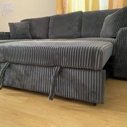 Dark Gray Fabric LHF Pull Out Sectional Sofa & Storage