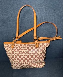 Mini brown and cream Coach Leah Op Art Mini Hobo Tote
