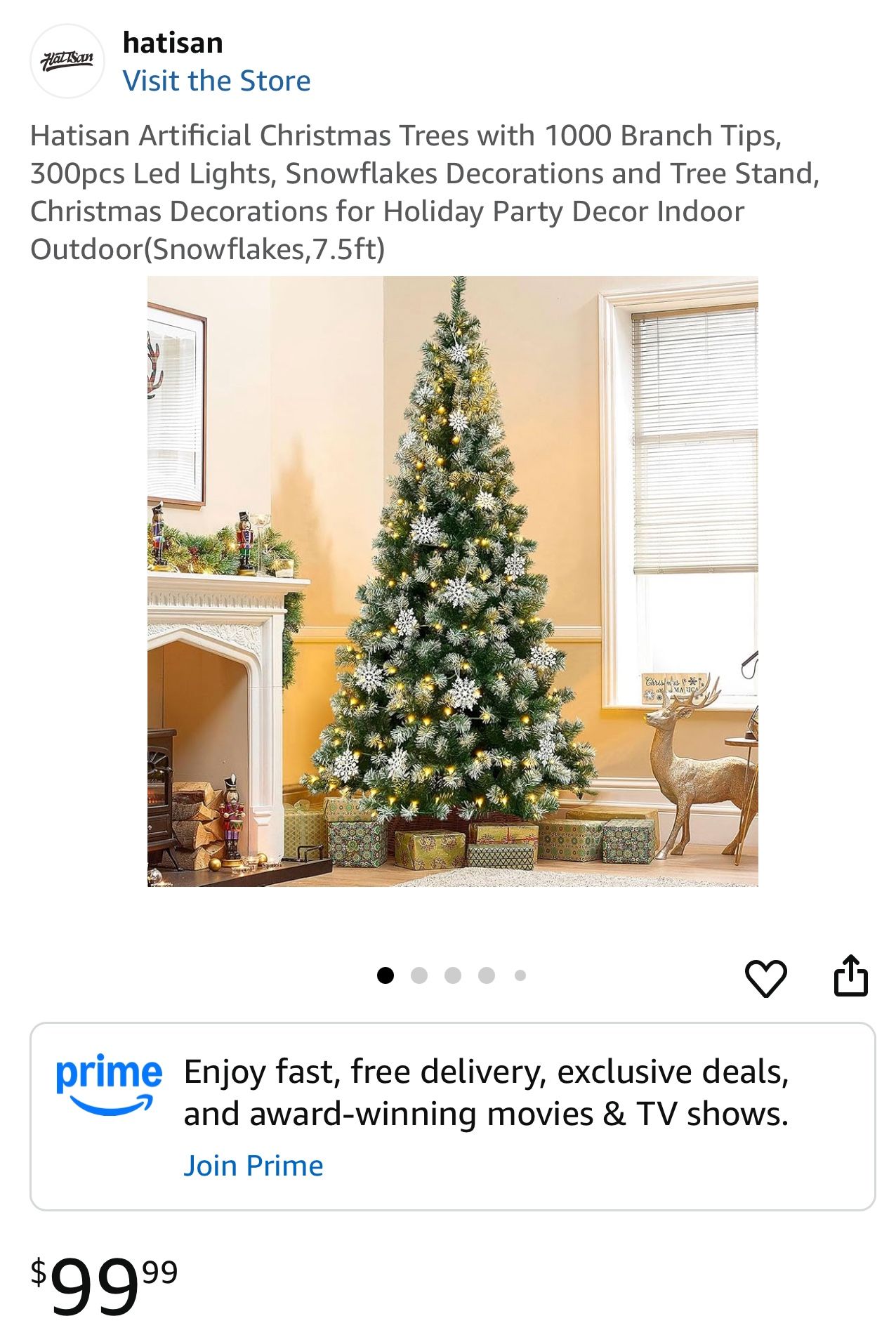 Hatisan Artificial Christmas Trees with 1000 Branch Tips, 300pcs Led Lights, Snowflakes Decorations and Tree Stand, Christmas Decorations for Holiday