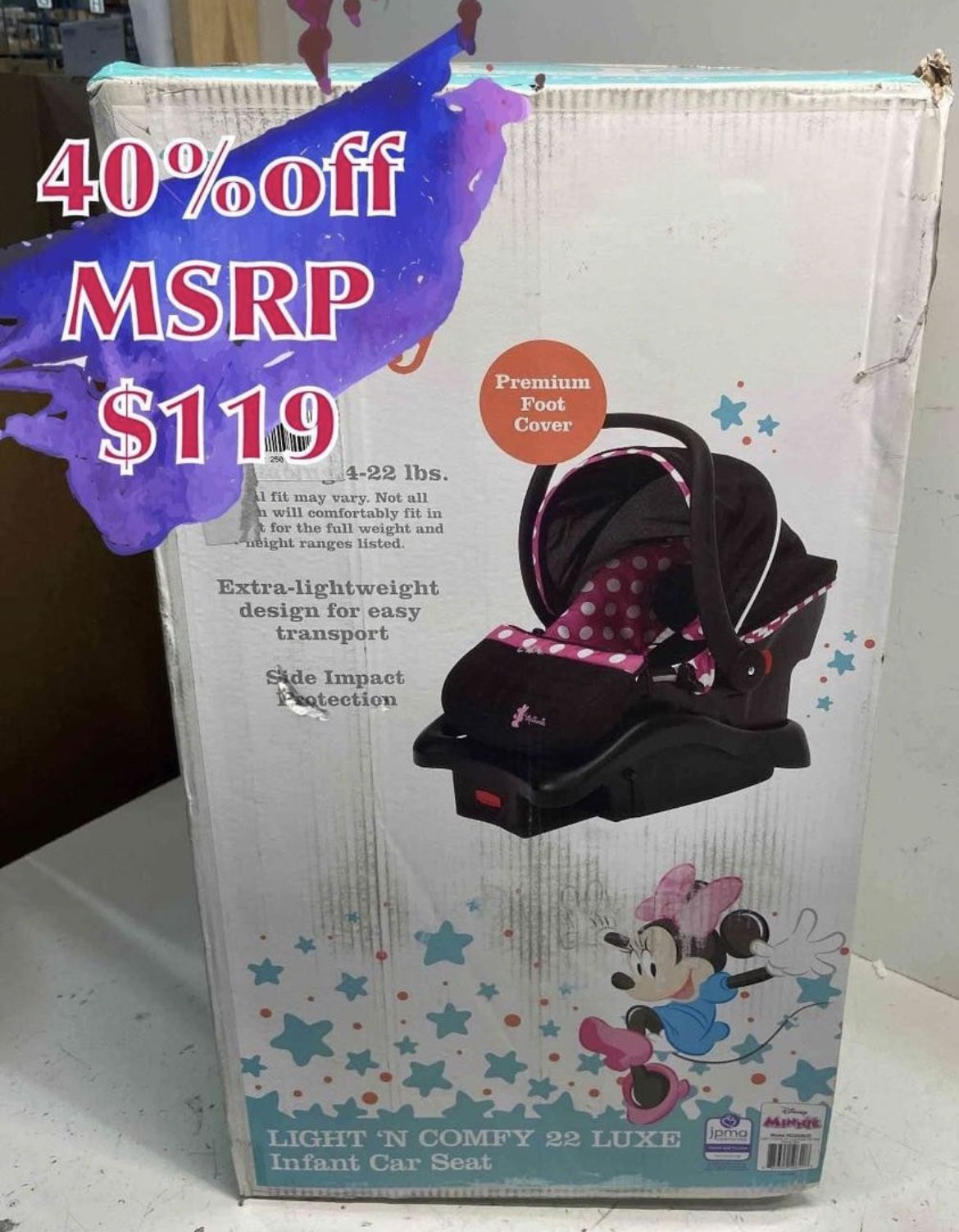 Disney Baby Light 'n Comfy 22 Luxe Infant Car Seat, Minnie Dot
