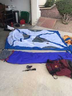 Full complete Camping pack with tent and sleeping bag.