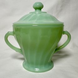 Vintage Fire-King Jadeite Jane Ray Sugar Bowl with Lid – Anchor Hocking 1950s