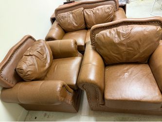 Brown leather couch set