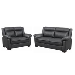 Grey Leather Sofa and Love Seat